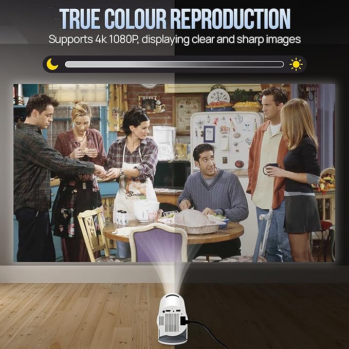 Upgraded Projector with WiFI 6 and Bluetooth Mini Portable Smart Video Theater 4K HD 1080P Outdoor Screen Movie Home TV Android Monitor PC Games 180° Rotatable Compatible for Laptop Tablet Computer