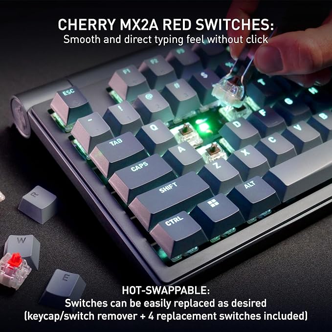 MX 8.3 TKL Wireless Mechanical Gaming Keyboard | LCD Display & Rotary Knob | Hot Swappable MX2A Red Switches | Starfall Grey
