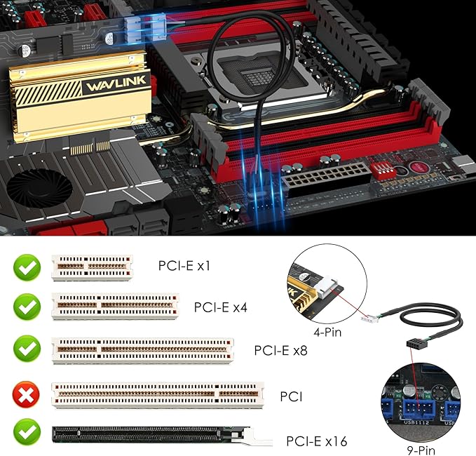 WAVLINK PCIe WiFi 6E WiFi Card, 2025 Tri-Band AX5400 Wireless Network Card with Bluetooth 5.3, AX210 Chip, MU-MIMO, WPA3, OFDMA, Low-Profile Bracket, Heat Sink