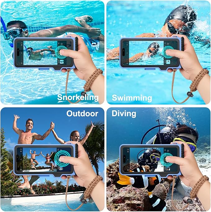 Waterproof Phone Case for Snorkeling & Diving (33ft/10m), IP68 Waterproof Hard Case for Swimming, Universal Underwater Touch Screen Case Compatible with iPhone (Blue, 4th Generation Phone Case)