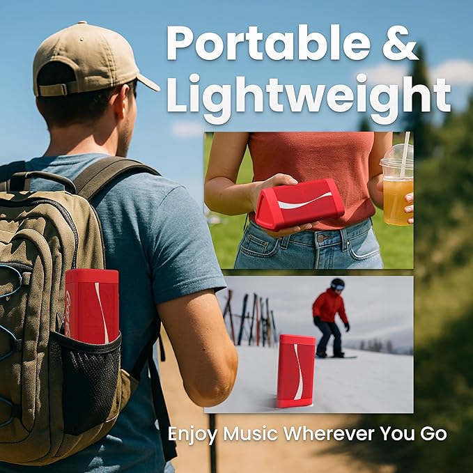 Oontz Upgraded Angle 3 Portable Bluetooth Speaker 5.0-10W Sound, 14-Hr Battery, 100ft Wireless Range, IPX5 Water-Resistant, Budget Small Speaker for Travel, Party, Outdoor or Home (Coca-Cola Red)