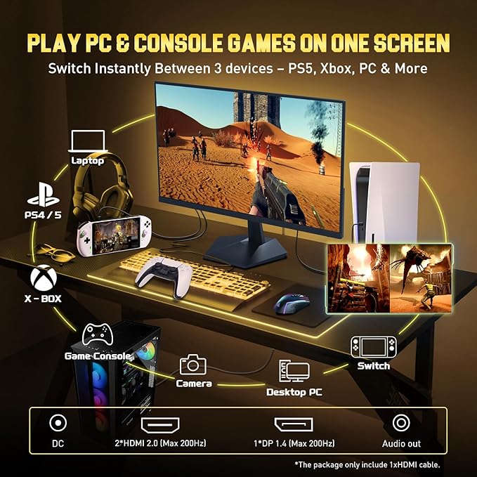 SANSUI 24.5 Inch 200Hz Gaming Monitor, FHD 1080P Fast IPS PC Gaming Monitor, 2 x HDMI2.0, 1 x DP1.4, FreeSync,128% sRGB HDR VESA Mountable (ES-G25X1, One HDMI Cable Included)