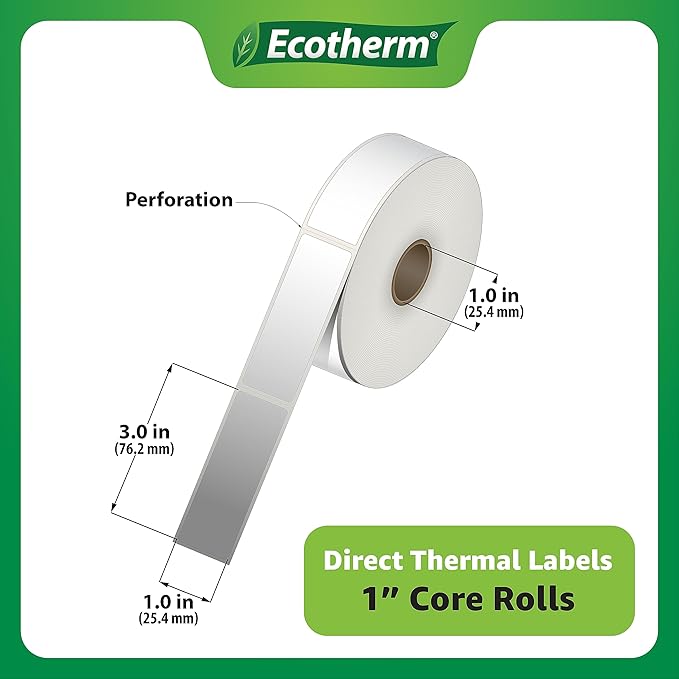1" x 3" Thermal Labels | 4 Rolls | 2720 Labels | fits Zebra, Godex, Arkscan, iDPRT, Offnova Thermal Label Printers and More | Blank White Adhesive Stickers by Ecotherm