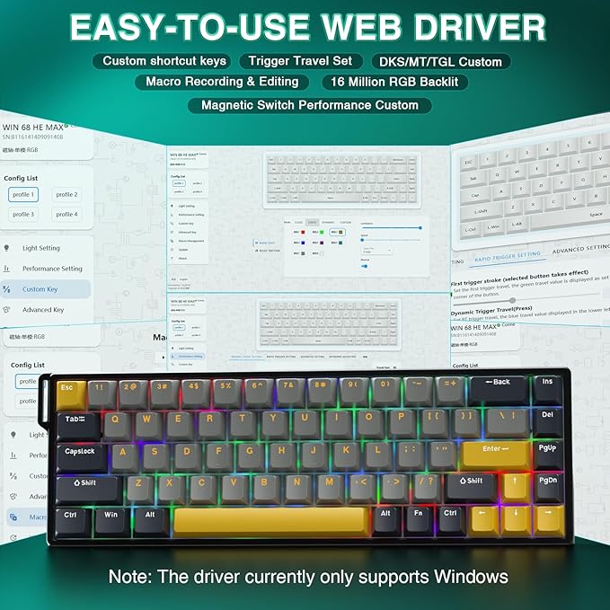 AULA WIN68 HE MAX - Hall Effect Gaming Keyboard with Magnetic Switch, Adjustable Actuation Fast Trigger Mode, 8KHz Polling Rate, RGB Backlit Wired Mechanical Gaming Keyboard 60 Percent