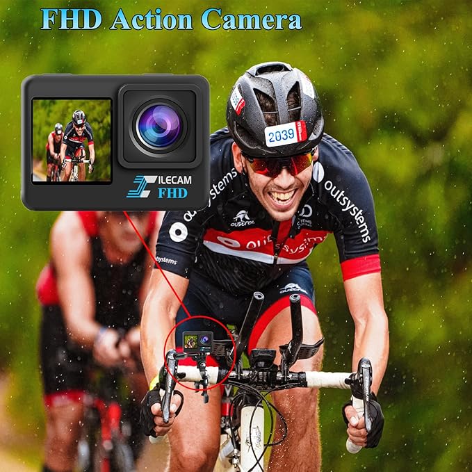 Action Camera with 32GB Memory Card Waterproof Cameras 4*Zoom Dual Screen 131FT(40m) Waterproof Underwater Camera with 2X Batteries and Multifunctional Accessories Action Cam