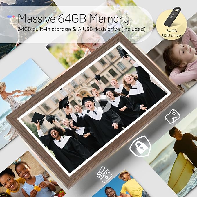NexFoto Large Digital Picture Frame 24 Inch Touchscreen, FHD WiFi Electronic Photo Frame 64GB, Add Photos from Google Photos, Upload Videos via App/USB/Micro SD, Gifts for Housewarming/Mom, Walnut