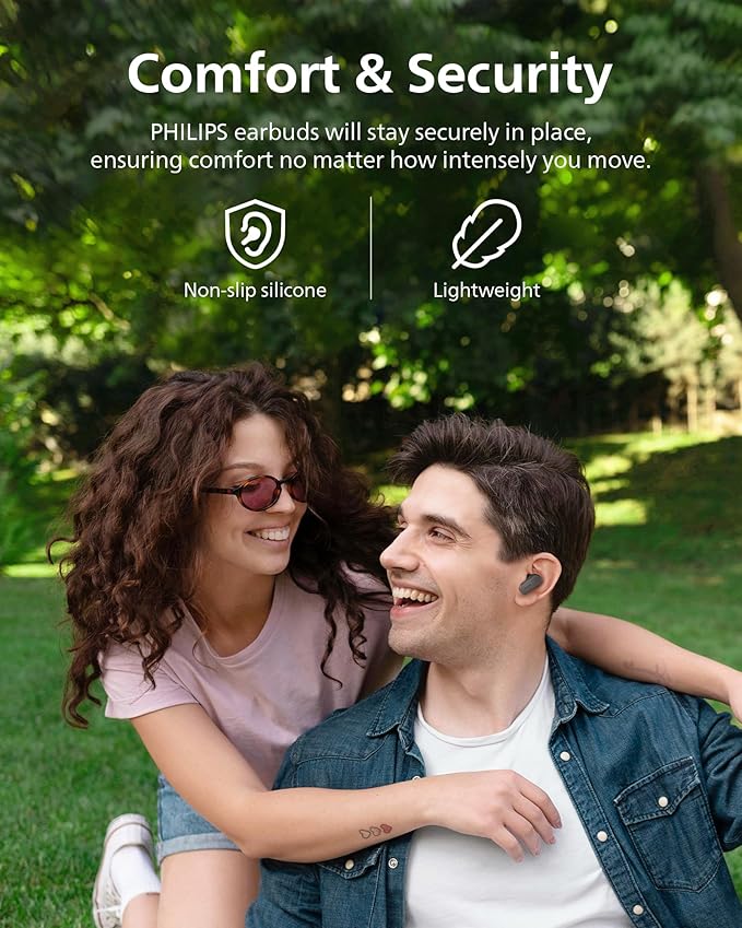 PHILIPS TAT3519 Wireless Earbuds,True Wireless Headphones with Noise Canceling Pro,Dynamic Bass,Clear Call,24 H Battery Life,Fast Charging,Bluetooth 5.3,IPX4,App/Touch Control,Black