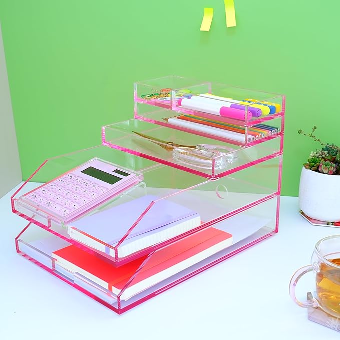 Acrylic Calculator with Stand, Battery and Solar Hybrid Powered Basic Calculator 12-Digit LCD Display,Home Office Desktop Accessories(Pink)