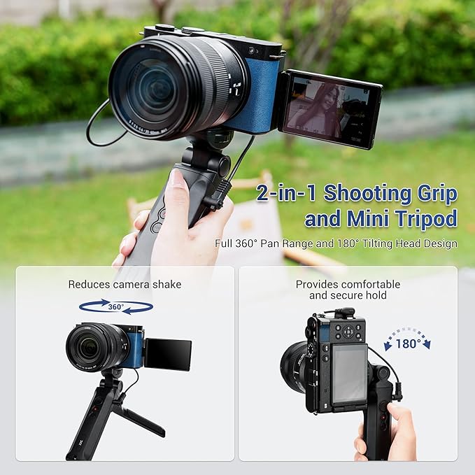 JJC Wired Remote Shooting Grip & Mini Tripod for Panasonic Lumix DC-ZS99 G100D S9 Camera, Replaces Panasonic DMW-SHGR2 Tripod Grip for Selfie Video Recording Vlogging
