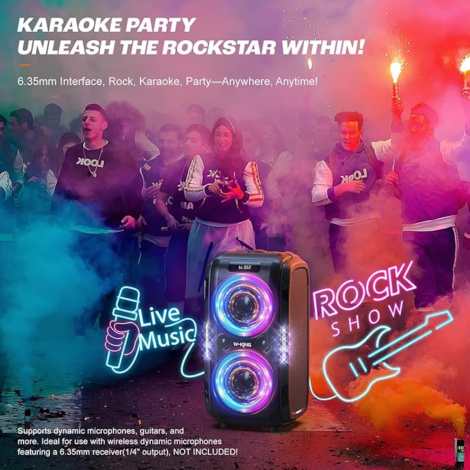 W-KING 270W PEAK Party Large Bluetooth Speaker Loudest Boom Box/12 Custom Bass/Massive 125dB 6.5''x2 Subwoofer Deepest Bass, Big Portable Speaker Wireless, IPX5/MIC&GTR in/USB/TF/AUX,Removable Battery