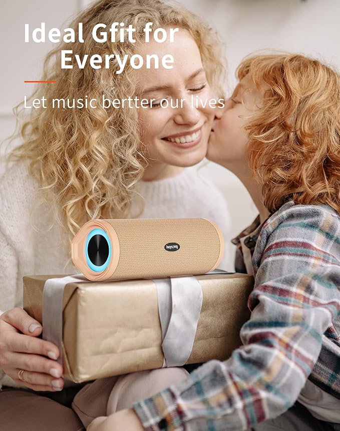 HEYSONG Portable Bluetooth Speaker, Waterproof Wireless Shower Outdoor Speakers, IPX7 Floating, 5000mAh, TF Card, Good Bass, Loud Sound for Beach, Pool, Kayak Accessories, Gifts for Men-Apricot