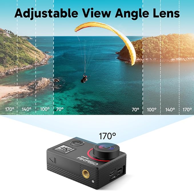 AKASO V50 Elite 4K60fps Action Camera with 128GB MicroSDXC U3 Memory Card Accessories Kit Bundle Voice Control EIS 131 feet Waterproof Camera 8X Zoom Remote Control