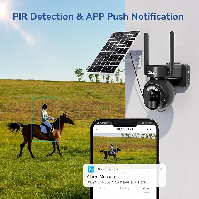 Xega 4G LTE Security Camera No WiFi with SIM Card 2K Super HD Solar Powered Wireless Outdoor 4G Security Camera PIR Motion Sensor Night Vision 2 Way Talk 【Built in SIM Card】