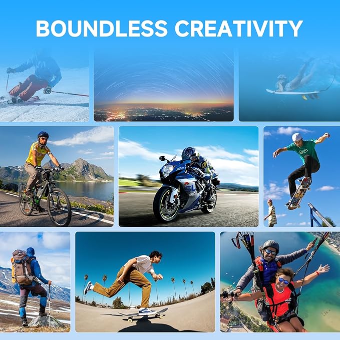 SJCAM SJ4000 Pro-Grade 4K Action Camera, 40MP 3-Axis EIS Stabilization Motorcycle Sport Camera, 170°FOV Waterproof Camera Underwater, 5X Zoom, Dual Batteries, 32G SD Card and Helmet Accessory Kit