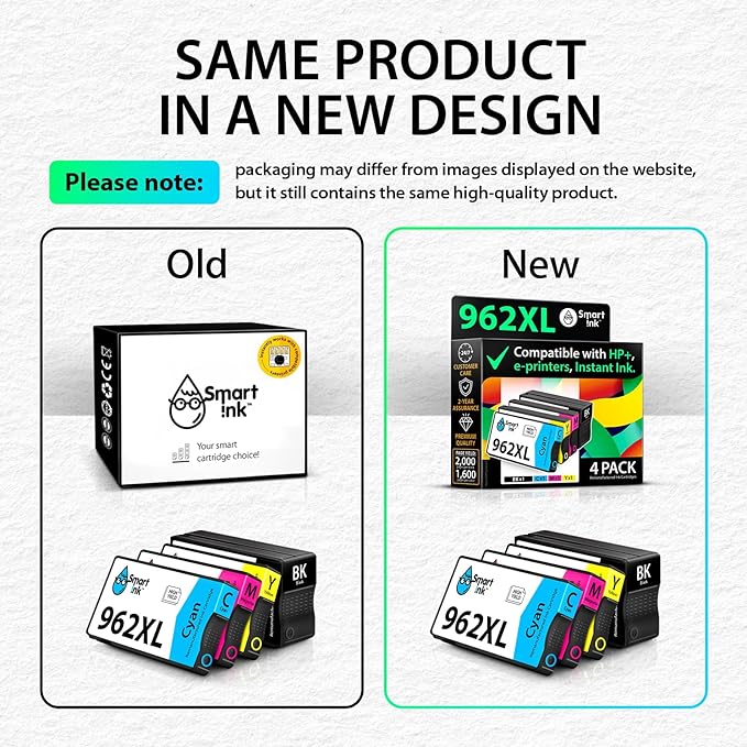 Smart Ink Remanufactured Ink Cartridges Replacement for HP 962XL 962 XL Combo Pack (962XL Black, Cyan, Magenta, Yellow) to use with OfficeJet Pro 9015e 9018e 9025e 9012e 9015 9010 9012 9018 9020 9025