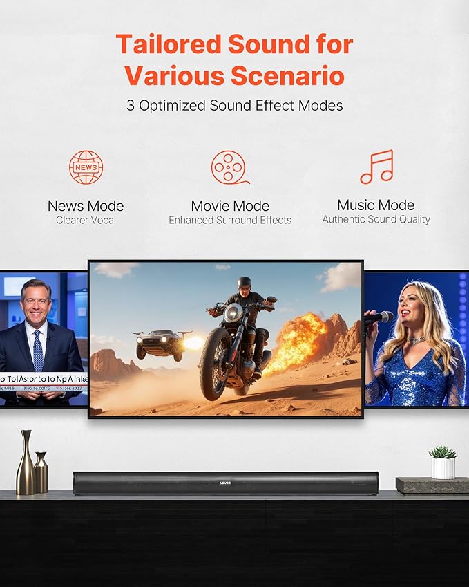 VEVOR Sound Bar for Smart TV, 2.1 Channel, 35-Inch Compact Soundbar TV Speakers with Built-in Subwoofer for Projector, Bluetooth AUX Connection, Easy Setup, 120W Surround Sound System for Home Audio