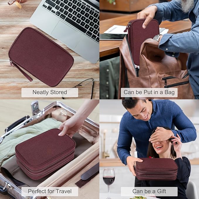 FYY Electronic Organizer, Large Travel Cable Organizer Bag Pouch Electronic Accessories Carry Case Portable Waterproof Double Layers All-in-One Storage Bag for Cable, Cord, Charger, Phone, Wine Red