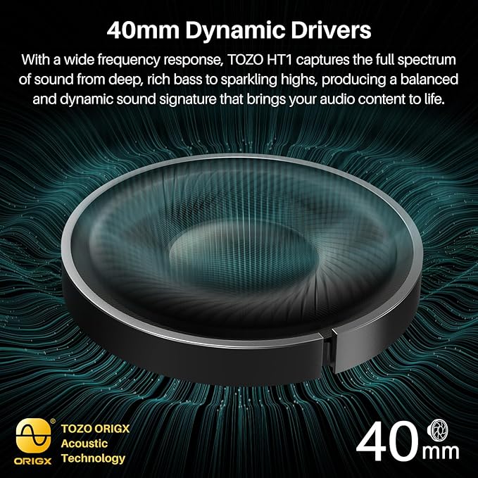 TOZO HT2 Hybrid Active Noise Cancelling Headphones, Wireless Over Ear Bluetooth Headset, 60H Playtime, Hi-Res Audio Custom EQ via App Deep Bass Comfort Fit Ear Cups, for Home Office Travel White