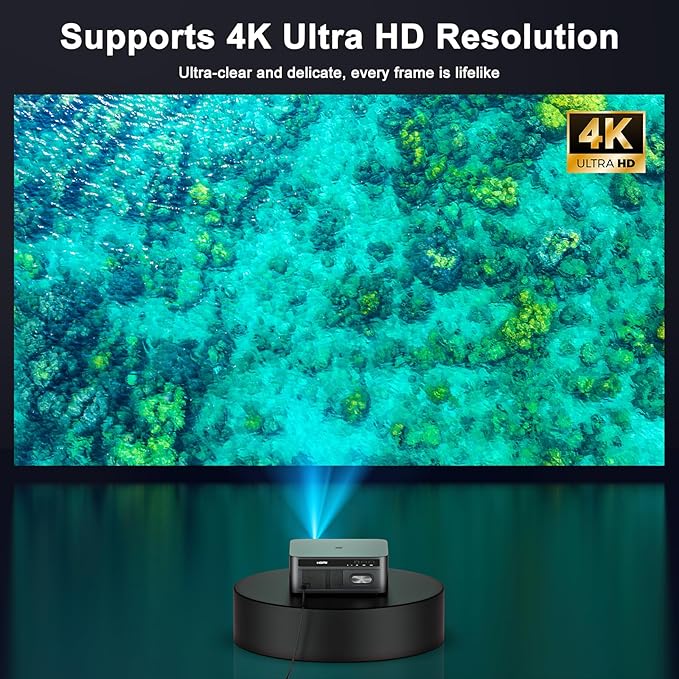 2500 ANSI Lumen Official Netflix Licensed 4K UHD Smart Projector, HAPPRUN Home Theater with Dolby Audio, Wi-Fi 6 & Bluetooth 5.2, Built-in Streaming Apps, Works with Smartphones, Indoor & Outdoor Use