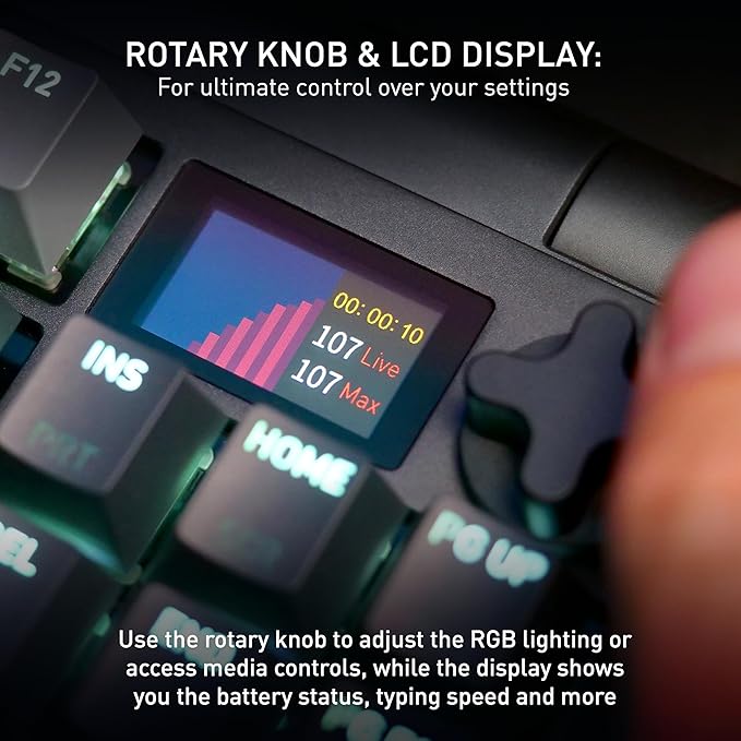 MX 8.3 TKL Wireless Mechanical Gaming Keyboard | LCD Display & Rotary Knob | Hot Swappable MX2A Red Switches | Starfall Grey