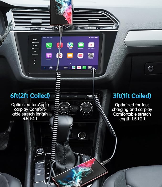 USB C Cable Fast Charging, 2Pack 3ft Coiled USB A to USB C Charge Cable for Car, USB-C Charging Cord Compatible with iPhone 17/16/15/Pro Max/Plus/Samsung Galaxy S20 S10 and More Type C Devices-Black