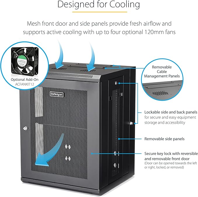 StarTech.com 4-Post 15U Wall Mount Network Cabinet w/ 1U Shelf, 19" Wall-Mounted Server Rack Kit for IT / Data Computer Equipment, Ships Fully Assembled