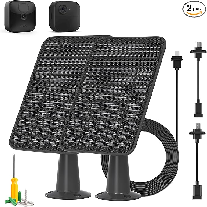 5W Solar Panel Compatible with Blink Outdoor 4(4th Gen)/Blink Outdoor(3rd Gen) XT3 & Blink XT2/XT Camera, Blink Solar Panel Charger with 13.1ft Cable Rubber Plug, IP65 Waterproof, Secure Mount, 2 Pack