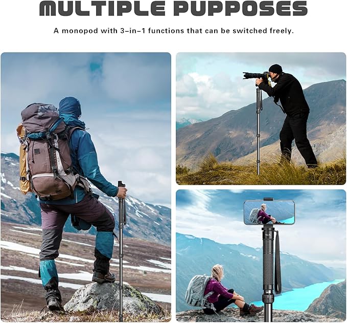 TONYBOO TA-7L 68.5 inch Camera Monopod, 36mm Aluminum Monopod with 6-Section Portable Lightweight, Max Load 40 lbs, Heavy Duty Camera Stand for DSLR Canon Nikon Sony, Easy to Carry