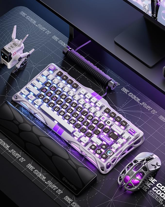 GravaStar Mercury V75 HE Keyboard – 75% Hall‑Effect Magnetic‑Switch Gaming Keyboard, 79‑Key, 8000 Hz Polling, 0.005RT, Wired USB-C, RGB Backlit, Adjustable Actuation, Semi‑Aluminum Chassis -Mecha Gray
