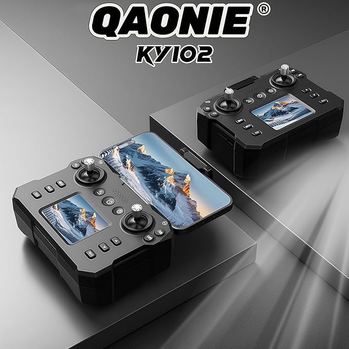 KY102 Drone with Screen Controller with SD card, Brushless Motor, Optical Flow Localization, Active Obstacle Avoidance, 2 batteries, One Key Take Off/Landing. (2 batteries - Black)