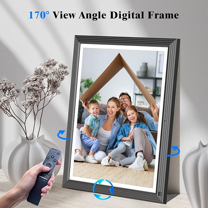 15-inch WiFi Digital Picture Frame - 32GB 170°Wide Angle Touch Screen Frame, Motion Sensor, Auto Rotate, Full Function, Sharing Photos&Videos via App or Email, Unlimited Cloud Storage, Wall-Mounted