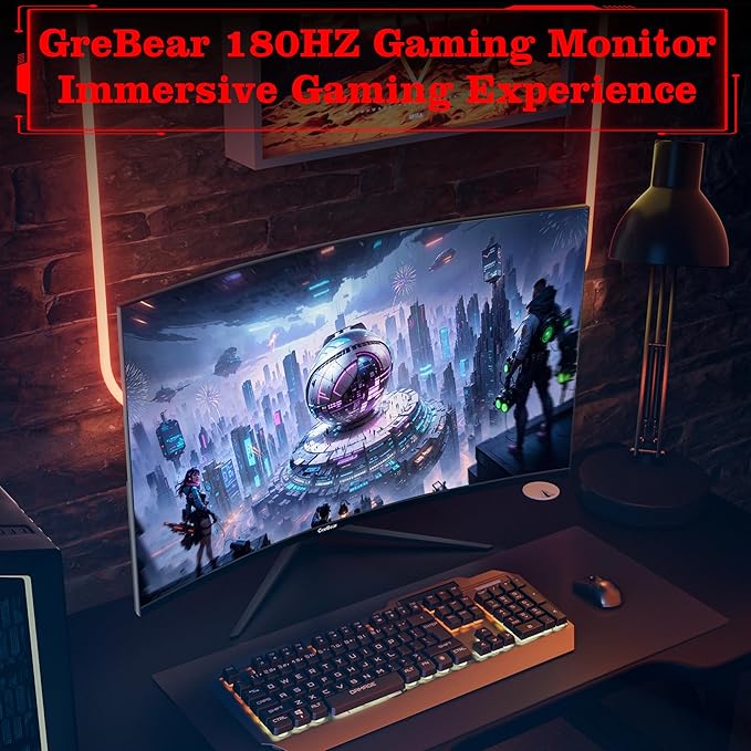 27 Inch Gaming Monitor Curved 1440P 180HZ 2K, Professional PC Display QHD 2560x1440p Home Office Computer Screen, HDMI, DP, AdaptiveSync, 1500R, Tilt Adjustable, Build-in Speaker, 100x100mm VESA