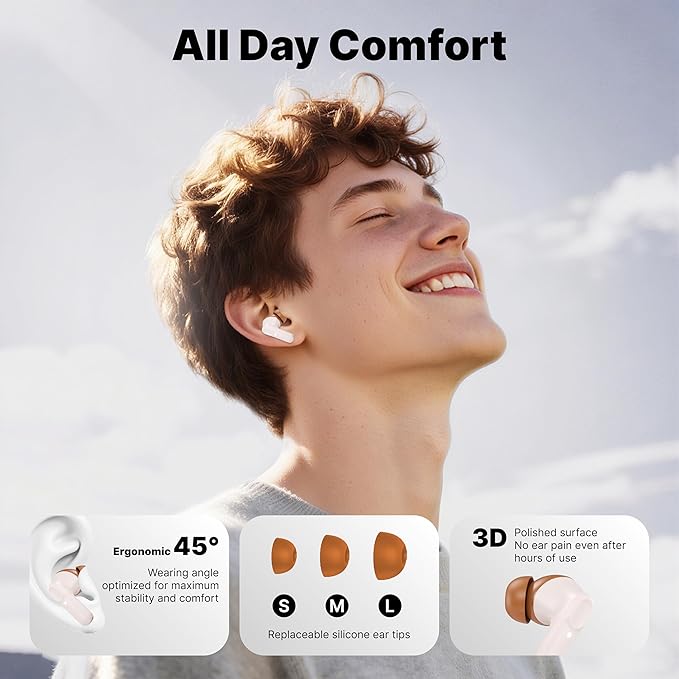 Wireless Earbuds Bluetooth 5.3 Headphones, Lightweight in-Ear Design with Deep Bass, 48HPlaytime, Touch Control, IPX5 Waterproof Earphones for Sports Workout (Beige)