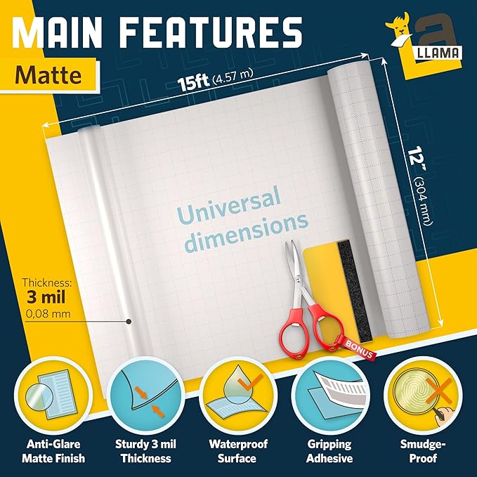 Laminating Roll Self Adhesive Durable Clear Vinyl Laminate Roll for Anti-Glare Surface (Matte 12" x 15' 3mil 2 Pack)