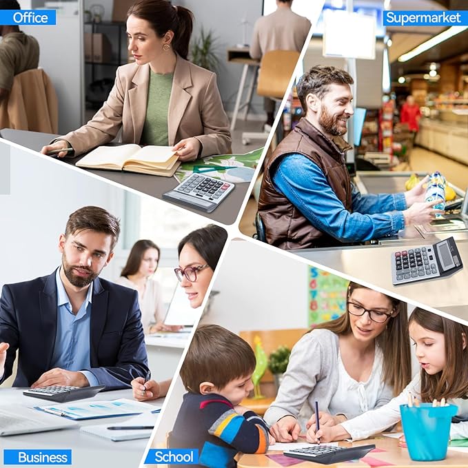 Desktop Calculator 12-Digit with Extra Large LCD Display, Big Buttons for Accounting & Office/School/Home Use - Dual Power (Solar/Battery)