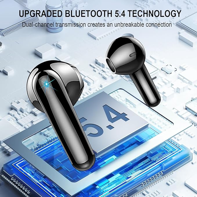 Wireless Earbuds, Bluetooth 5.4 Headphones, 48H, Stereo Ear Buds, LED Display Earphones with Mic, IP7 Waterproof In EarBud, Comfort Fit, Bluetooth Earbuds for Phone Android iOS, Sport, Walk, Black