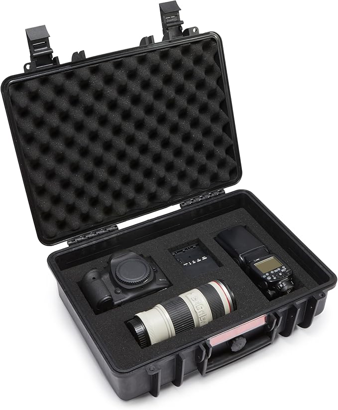 Amazon Basics Hard Camera Case, Medium, Black, Solid, 18"L x 14"W x 6"H