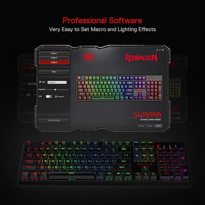 Redragon K582 RGB Mechanical Gaming Keyboard, 100% 104 Keys Standard Layout Gaming Keyboard with Double-Shot ABS Keycaps, Dynamic 16.8M RGB Backlit & Linear Red Switch, Redefine Software Supported