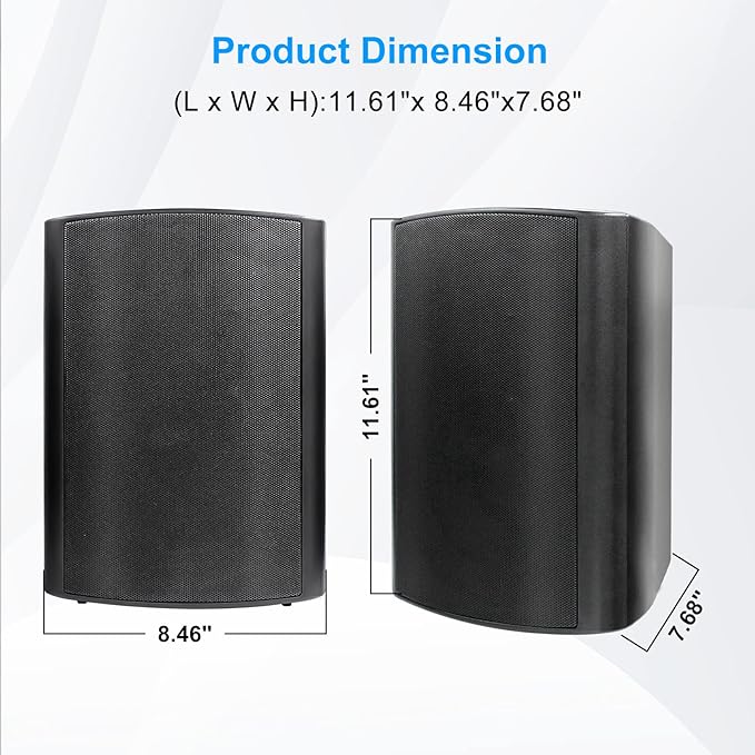 Herdio 6.5 Inches Outdoor Bluetooth Speakers Waterproof with Powerful Bass,Wall Mount Speakers Wired Weather Resistant for Patio Home Deck Porch Backyard 400 Watts(Black)