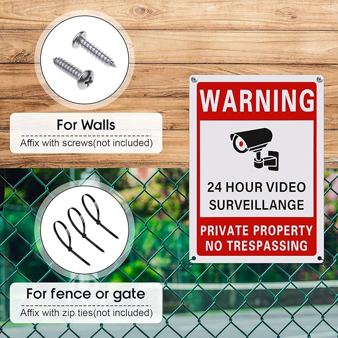 4 Pieces Smile You're on Camera Sign and Private Property No Trespassing Video Surveillance UV Printed 40 Mil Rust Aluminum Security Camera Sign for Home Business (Novel Style)