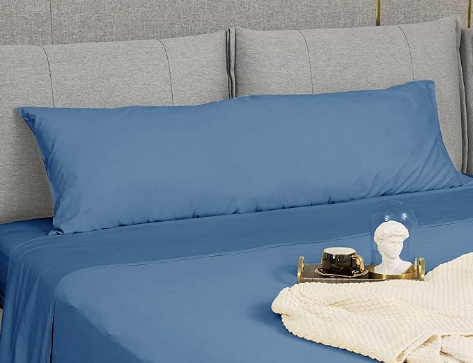 Sunflower Body Pillowcase 100% Cotton Long Pillow Cover/Case Envelope Closure 1 Pack, 21×54 inches Copen Blue, Soft and Breathable