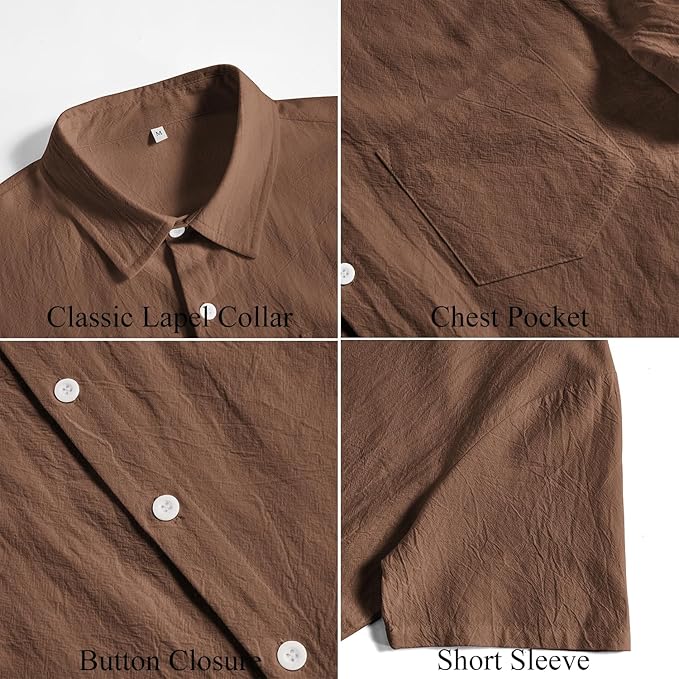 Vssjavun Mens Short Sleeve Button Down Shirts Casual Cotton Shirt Summer Beach Tops with Pocket