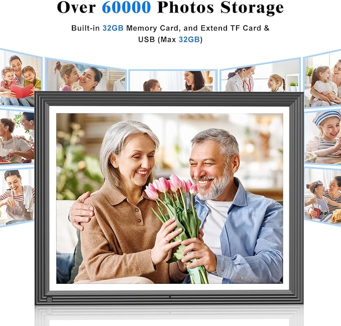 FULLJA Digital Picture Frame 15-inch - Smart WiFi Digital Photo Frame 32GB Large HD IPS Touch Screen, Motion Sensor, Wall Mountable, Instant Sharing Photos and Videos via App or Email