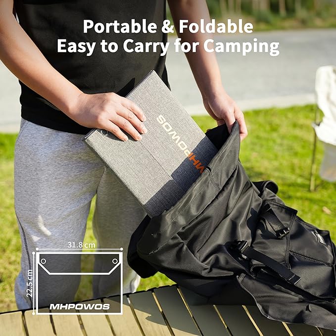 [Upgraded] MHPOWOS 40W Portable Solar Panel Charger with Triple Output (USB-C/USB-A/DC), 23% High-Efficiency & IP65 Water Resistant, Ultra-Compact Design for Backpack Camping Hiking Phone Power Bank
