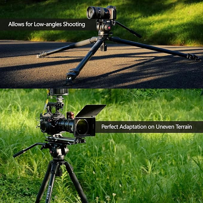RAUBAY 70.8" Video Camera Tripod, Heavy Duty Tripods Stand with 360° Pan & 165° Tilt Fluid Head, 75mm Bowl Base, Aluminum Single Tube Legs, QR Plate, Max. Load 17.6lb for DSLR Camera, Camcorder (DV-3)