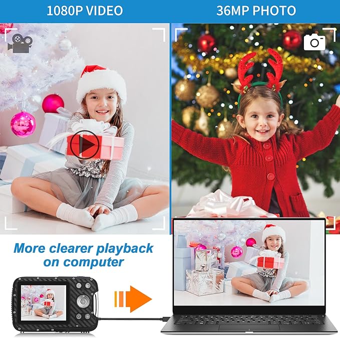 Waterproof Digital Camera with 32GB Card HD 1080P 36MP Underwater Digital Camera for Kids Teens Students Boys Girls(Red)