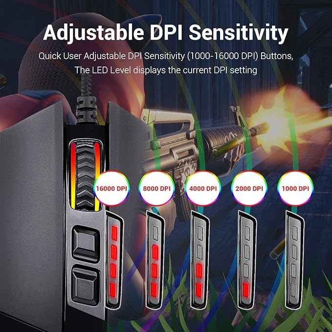 Redragon M801 Gaming Mouse, RGB PC Gaming Mouse MMO with 9 Programmable Buttons Macro Recording, 16000 DPI, Fire Button for Gaming Windows Computer - Wired, Black