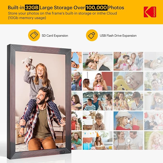 KODAK 21.5" Smart Digital Picture Frame with 32GB+2GB RAM - Auto-Rotating 1920 * 1080 FHD IPS Screen, Remote Control, WiFi/SD Card/App Connectivity for Home, Office & Cafe