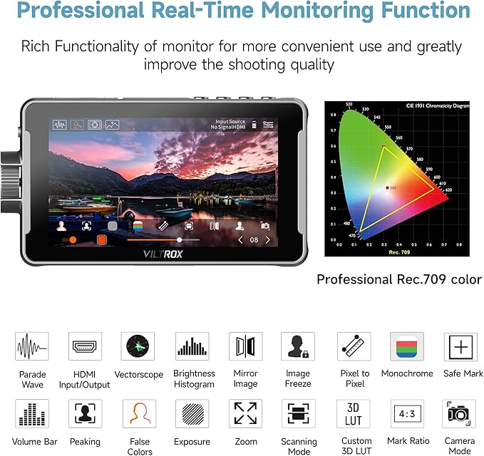 VILTROX DC-550 1200 Nits DSLR Camera Field Monitor, 4K 1920x1080 Touchscreen Portable On-Camera External Video Monitor Kit with Sunshade Hood/Battery 3D LUT DC HDMI Input Output Video Focus Peaking