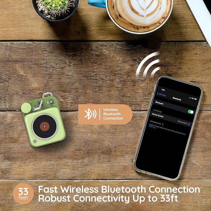 Muzen Mini Bluetooth Speaker, Button Small Cute Portable Metal Retro Wireless Speaker with Loud Volume Great Sound and Portable Lanyard & Gift Bag for Office Classic Vintage Decor